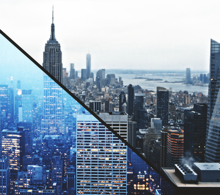 Abstract day and night city backgroundの写真素材