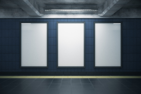 Grunge interior with empty posters on wall. Mock up, 3D Rendering の写真素材