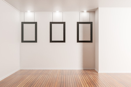 Modern interior with empty picture frames. Mock up, 3D Rendering の写真素材