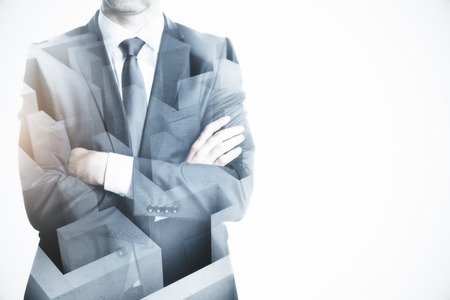 Abstract image of businessman with labyrinth. Challenge and trouble concept. Double exposure の写真素材