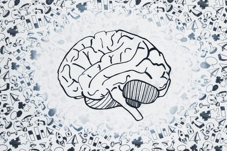 Abstract brain business sketch on light background. Brainstorm and marketing concept