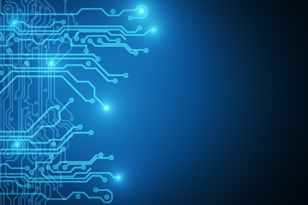 Creative bue circuit wallpaper. Technology and hardware concept. 3D Rendering の写真素材