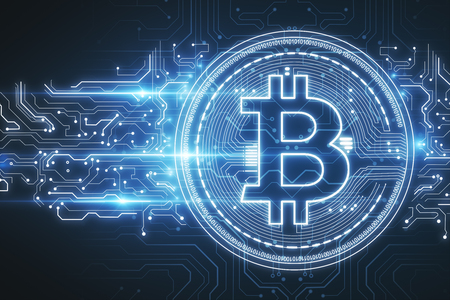 Creative digital bitcoin background. 3D Rendering の写真素材