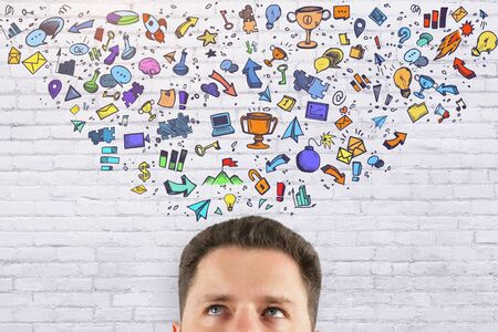 Leadership and think concept. Abstract image of businessman with creative business sketch