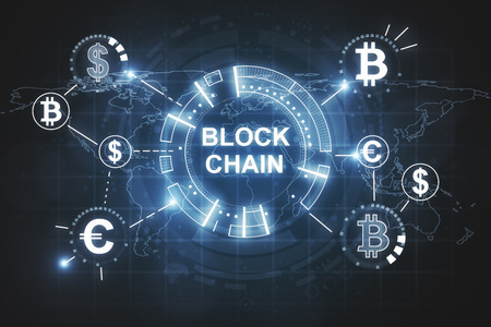 Creative glowing blockchain background. Cyberspace and cryptocurrency concept. 3D Rendering 