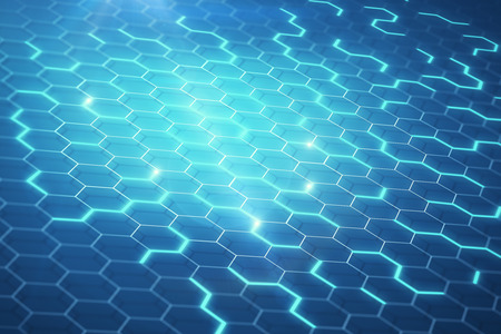 Abstract glowing blue honeycomb background. Technology concept. 3D Rendering 
