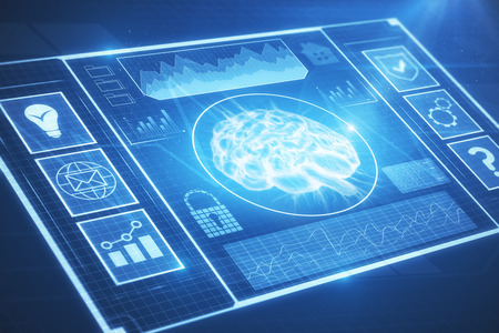 Abstract digital business interface. Artificial intelligence and media concept. 3D Rendering の写真素材