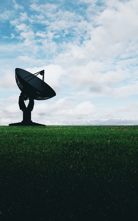 Backlit satellite plate on nature background. Broadcasting and information conceptの写真素材