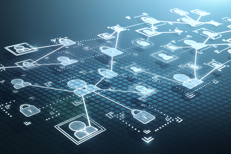 digital cyberspace icons on binary code background. 3D render
