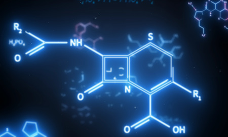 Abstract glowing chemical formula backdrop. Science and chemistry concept. 3D Renderingの写真素材