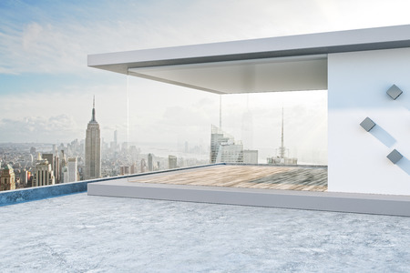 Creative rooftop with bright New York city view and abstract glass see through interior. 3D Renderingの写真素材