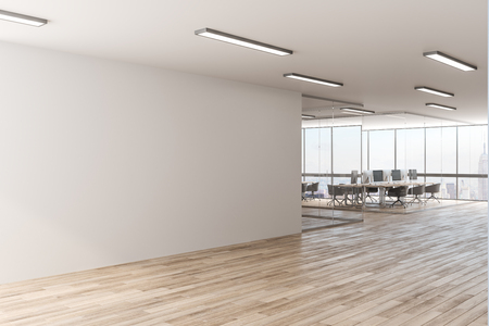 Modern office with copy space on wall and city view. Mock up, 3D Renderingの写真素材