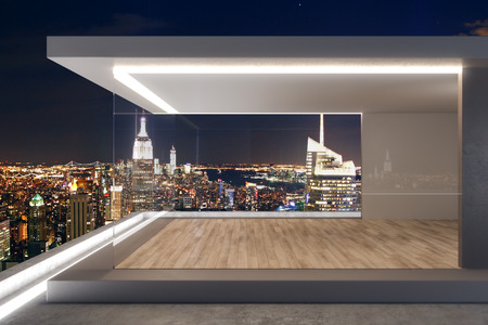 Expensive rooftop with night New York city view and abstract glass see through interior. 3D Renderingの写真素材
