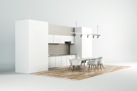 Abstract modern kitchen interior on white background. Style and design concept. 3D Renderingの写真素材