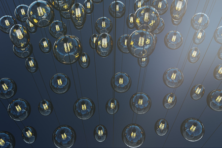 Creative decorative lamps backdrop. Idea, innovation and design concept. 3D Renderingの写真素材