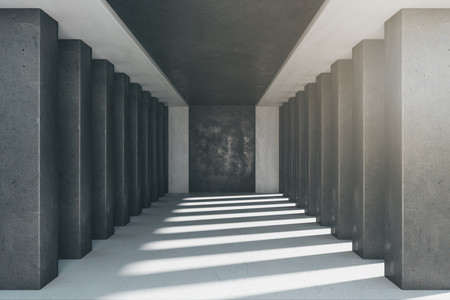 Clean concrete interior with columns and sunlight. 3D Renderingの写真素材