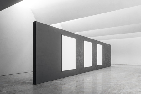 Modern museum interior with empty poster on wall. Mock up, 3D Renderingの写真素材