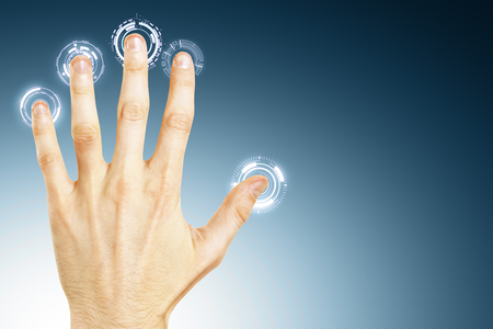 Male hand using digital business interface. Future and hud conceptの写真素材
