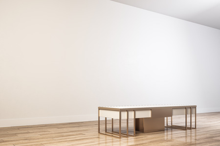 Contemporary exhibition hall interior with empty copyspace and bench. Museum concept. Mock up, 3D Renderingの写真素材
