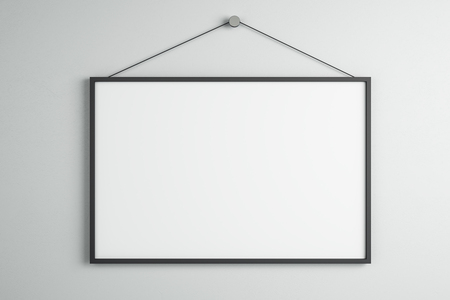 Empty white banner hanging on concrete background. Mock up, 3D Renderingの写真素材
