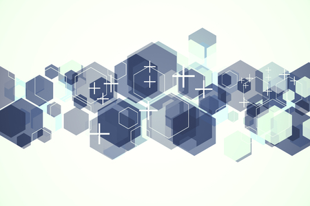 Abstract hexagonal background with crosses and white copy space. Medicine and web page concept. 3D Renderingの写真素材