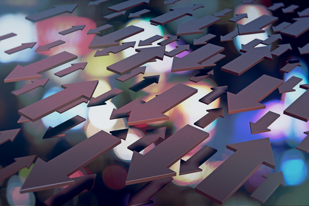 Abstract arrows on blurry background. Direction and choice concept. 3D Renderingの写真素材