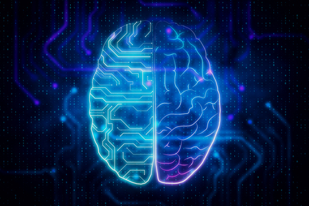 Digital circuit brain background. Computing and cyberspace concept. 3D Renderingの写真素材