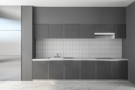 Modern kitchen interior with counters. Design and style concept. 3D Renderingの写真素材