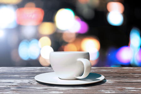 Close up of creative coffee cup on bokeh background. 3D Renderingの写真素材