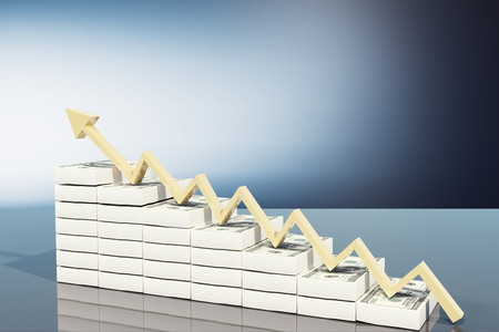 Abstract dollar ladder with arrow. Financial growth and up concept. 3D Renderingの写真素材
