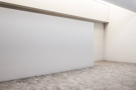 White concrete exhibition hall interior with copyspace and gray floor. Gallery concept. Mock up, 3D Renderingの写真素材