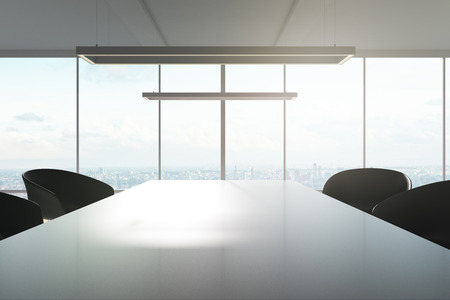 Modern boarding room interior with daylight and panoramic view. 3D Renderingの写真素材
