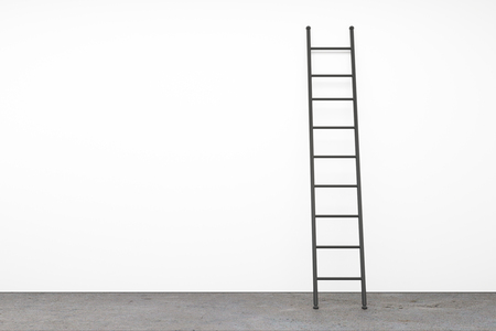 Creative ladder in white concrete interior. Success and growth concept. 3D Renderingの写真素材