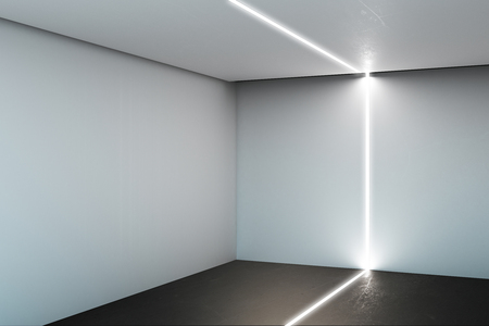 Blank concrete interior with copy space on wall and creative lighting. Design concept. Mock up, 3D Renderingの写真素材