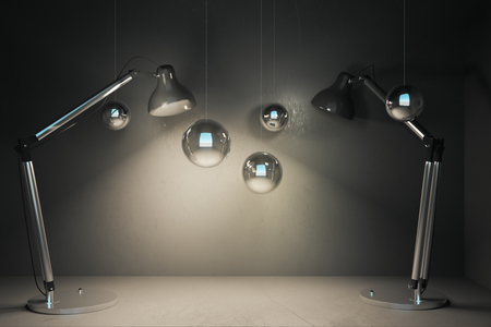 Metal table lamp illuminated abstract decorative circles. Design concept. 3D Renderingの写真素材
