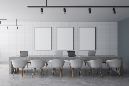 Modern meeting room interior with empty poster on wall. Mock up, 3D Renderingの写真素材