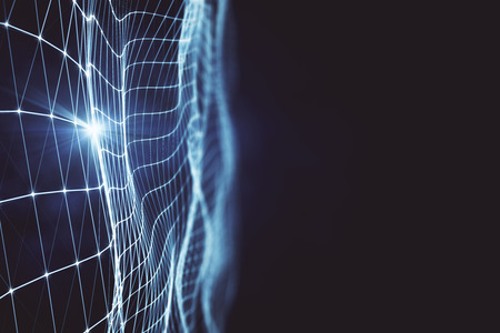 Abstract glowing grid on dark wallpaper. Web design concept. 3D Renderingの写真素材