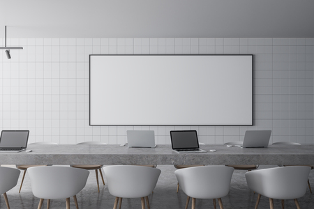 Modern meeting room interior with empty banner on wall. Mock up, 3D Renderingの写真素材