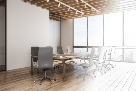Hand drawn meeting room interior design. Architecture and project concept. 3D Renderingの写真素材