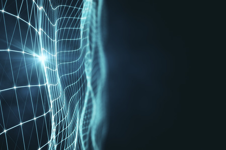 Abstract glowing grid on dark backdrop. Web design concept. 3D Renderingの写真素材