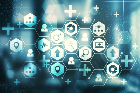 Creative medical interface on blurry background. Medicine and science concept. 3D Renderingの写真素材