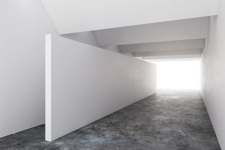 Simple concrete interior with copy space on wall and creative lighting. Design concept. Mock up, 3D Renderingの写真素材