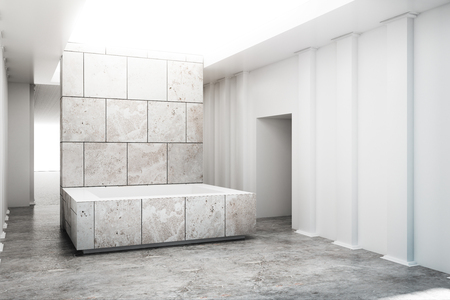 Creative exhibition interior with empty concrete pedestal. Gallery concept. Mock up, 3D Renderingの写真素材