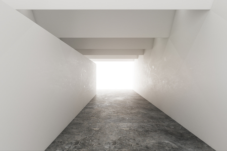 Bright concrete interior with copy space on wall and creative lighting. Design concept. Mock up, 3D Renderingの写真素材