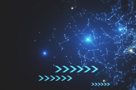 Creative glowing polygonal background with arrows. Media concept. 3D Renderingの写真素材