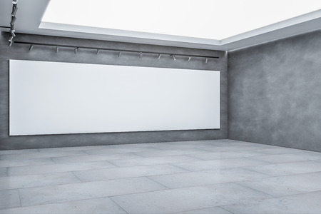 Contemporary concrete exhibition hall interior with empty copyspace. Gallery and museum concept. Mock up, 3D Renderingの写真素材
