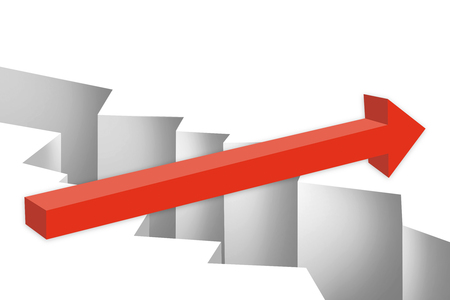 Red arrow over gap. Challenge and overcome concept. 3D Renderingの写真素材
