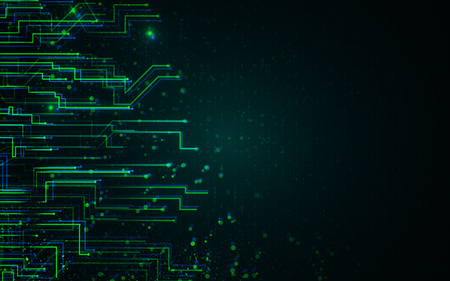 Blurry circuit backdrop with dots. AI and connection concept. 3D Renderingの写真素材