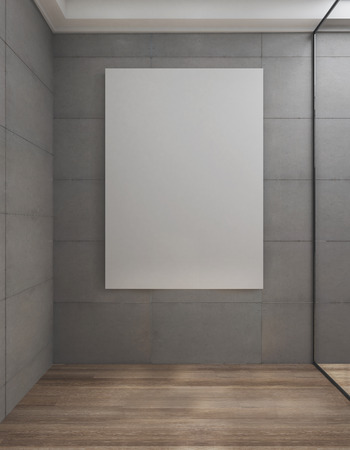 Empty tile wall with white poster. Mock up, 3D Renderingの写真素材