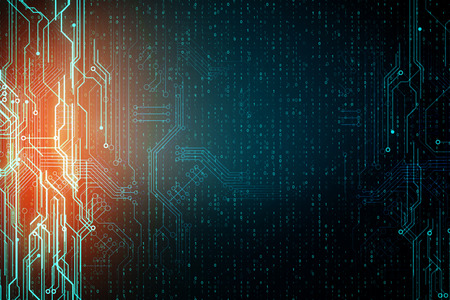 Abstract blurry circuit backdrop with binary code. Computing and engineering concept. 3D Renderingの写真素材